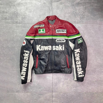 Women's Kawasaki Alphinestars Motorbike Racing Cowhide Leather Jacket